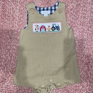 Mudpie Baby Tan Farm-Themed Romper Size 3-6 months